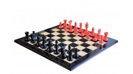 COLORED CHESS PIECES 4" WITH EBONY CHESS BOARD