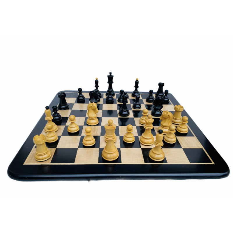 1950 Reproduced Dubrovnik Bobby Fischer Chessmen Version 3.0 in Ebony  Wood/Box Wood - 3.75 King