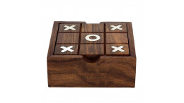 Wooden Game Set 2 in 1 Tic Tac Toe Solitaire Board Games Unique Handmade Family Board Games